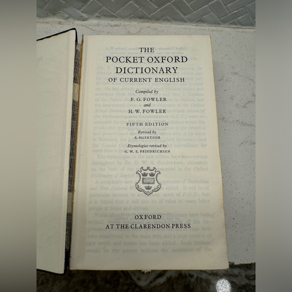 The Pocket Oxford Dictionary of current English Fifth Edition Fowler Clarendon